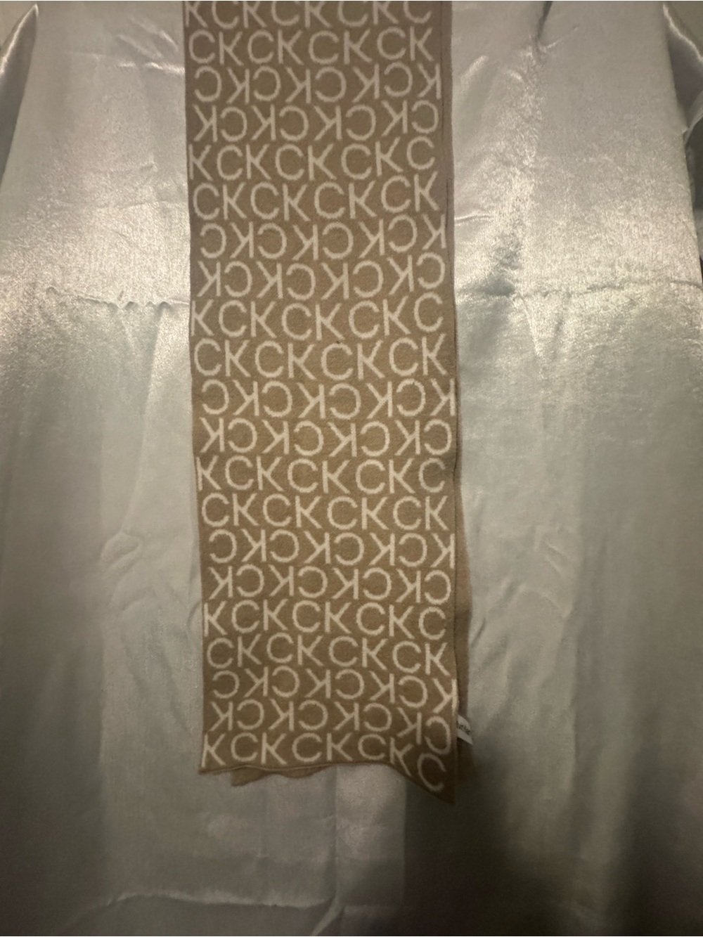 Calvin Klein Tan and Cream CK Logo Scarf